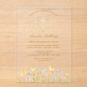 Invitations En Acrylique Pastel Fleur sauvage Wreath Baptême (Recto)