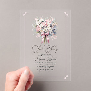 Invitations En Acrylique Pastel Floral Amour romantique Fête des mariées fa