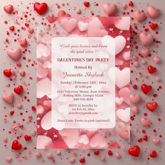 Invitations En Acrylique Pastel Galentine's Day Party Hearts Modern Ivory 