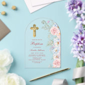 Invitations En Acrylique Pastel Peonies Arch Baptême (Insitu (Mariage))