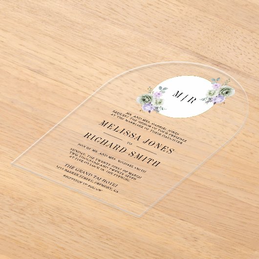 Invitations En Acrylique Pastel Purple Sage Green Floral Wedding (Poser)