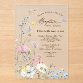 Invitations En Acrylique Pastel Rose & Bleu Fleur sauvage Whimsical Baptême (Recto)