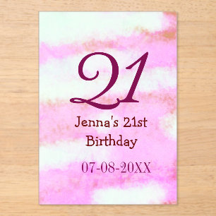 Invitations En Acrylique Pastel rose vert simple nom date 21e anniversaire 