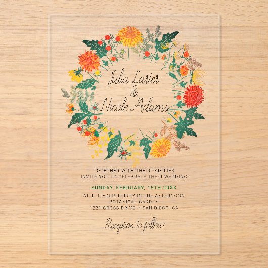 Invitations En Acrylique Pastel Spring Dahlia Fleur sauvage Mariage de cour (Recto)