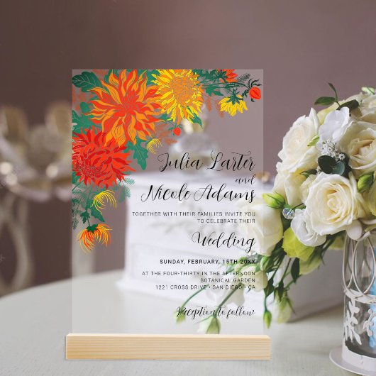 Invitations En Acrylique Pastel Spring Dahlia Fleur sauvage Mariage de cour