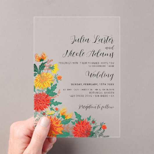 Invitations En Acrylique Pastel Spring Dahlia Fleur sauvage Mariage de cour (In situ (ordinateur de poche))