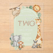 Invitations En Acrylique Pastel Tropical Wild Two Jungle Safari Animaux (Recto)