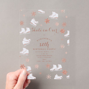 Invitations En Acrylique Patins à glace Rose Gold Anniversaire Rose Clair