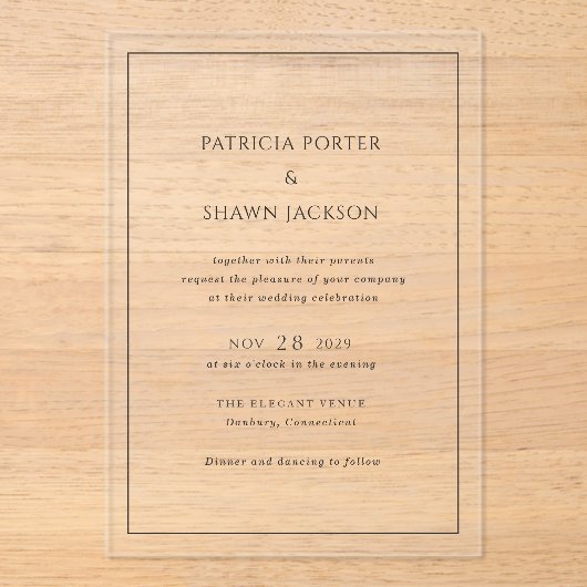 Invitations En Acrylique Patricia Classic Mariage élégant (Recto)