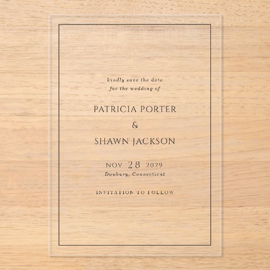 Invitations En Acrylique Patricia Classic Mariage élégant Enregistrer la da (Recto)
