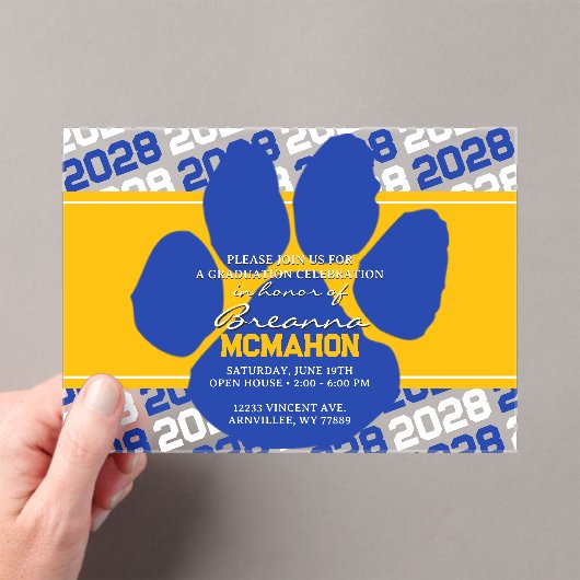 Invitations En Acrylique Pawprint Gold Jaune & Bleu Frosted (In situ (ordinateur de poche))