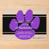 Invitations En Acrylique Pawprint noir & violet unique Élégant (Recto)
