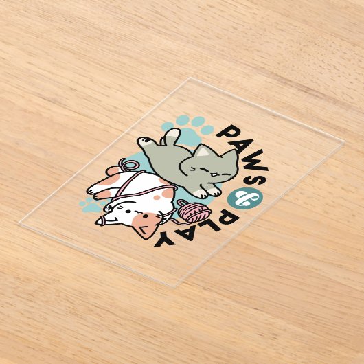 Invitations En Acrylique Paws and Play – Adorable Cat Illustration (Poser)