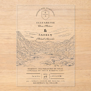 Invitations En Acrylique Paysage de désert de cactus rustique pour mariage