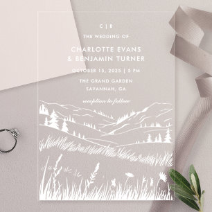 Invitations En Acrylique Paysage de montagne blanche pour mariage