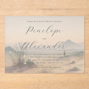 Invitations En Acrylique Paysage désertique à l'aquarelle bleu serein