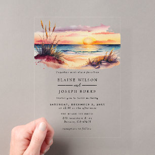 Invitations En Acrylique Paysage marin de coucher de soleil à l'aquarelle r