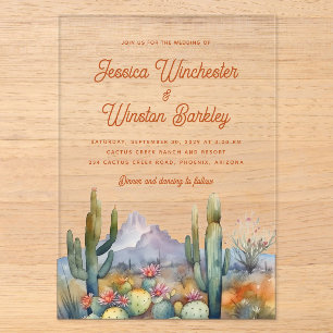 Invitations En Acrylique Paysage moderne de cactus du désert en terre cuite