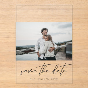 Invitations En Acrylique Paysage photo moderne chic Enregistrer la date