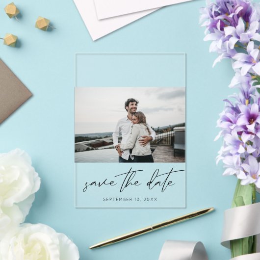 Invitations En Acrylique Paysage photo moderne chic Enregistrer la date (Insitu (Mariage))