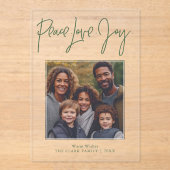 Invitations En Acrylique "Peace Love Joy" Photo Holiday (Recto)