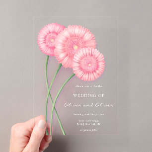 Invitations En Acrylique Peach Chrysanthemum Mariage
