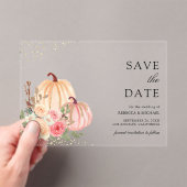 Invitations En Acrylique Peach Citrouille Floral Wedding Enregistrer la dat (In situ (ordinateur de poche))