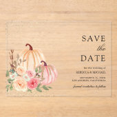 Invitations En Acrylique Peach Citrouille Floral Wedding Enregistrer la dat (Recto)