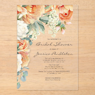 Invitations En Acrylique Peach Cream Floral Eucalyptus Fête des mariées Cle