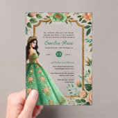 Invitations En Acrylique Peach Quinceañera Emerald Robe Mis Quince (In situ (ordinateur de poche))