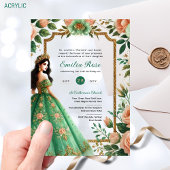 Invitations En Acrylique Peach Quinceañera Emerald Robe Mis Quince