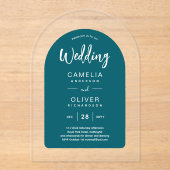 Invitations En Acrylique Peacock Arc Bleu Mariage Acrylique Invite Moderne (Recto)