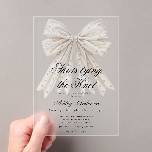 Invitations En Acrylique Pearl Bow Elle noue la douche nuptiale (In situ (ordinateur de poche))