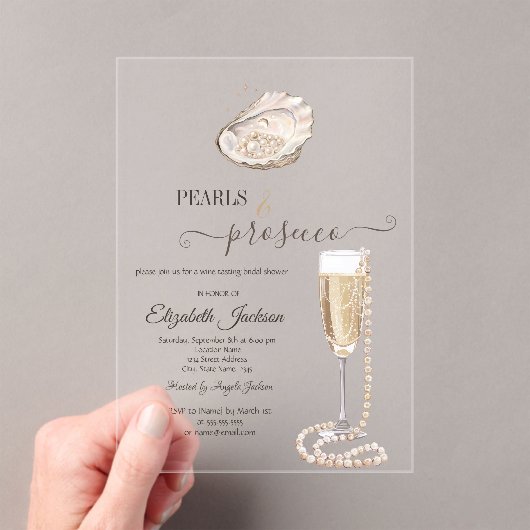 Invitations En Acrylique Pearls & Prosecco Sunset Beach Seashell (In situ (ordinateur de poche))