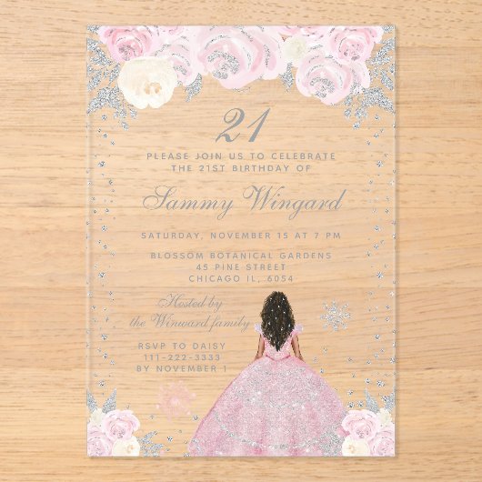 Invitations En Acrylique Peau rose foncée hiver Princesse (Recto)