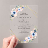 Invitations En Acrylique Pêche, Bleu, Collection de Mariages floraux (In situ (ordinateur de poche))