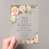 Invitations En Acrylique Pêche féminine | Roses roses roses florales 70e an (In situ (ordinateur de poche))