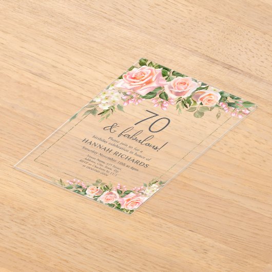 Invitations En Acrylique Pêche féminine | Roses roses roses florales 70e an (Poser)