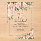 Invitations En Acrylique Pêche féminine | Roses roses roses florales 70e an (Recto)