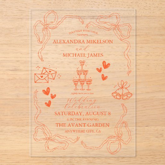 Invitations En Acrylique Peinture à main Mariage d'art contemporain (Recto)