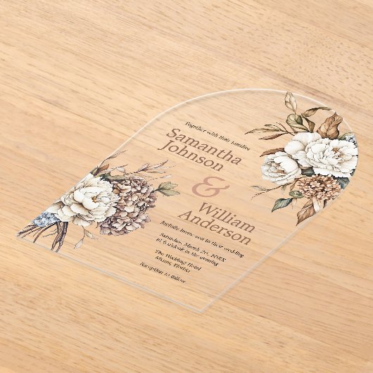 Invitations En Acrylique Peony moderne et Mariage Hydrangea (Poser)