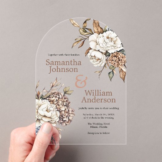 Invitations En Acrylique Peony moderne et Mariage Hydrangea (In situ (ordinateur de poche))