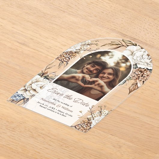 Invitations En Acrylique Peony Moderne & Hydrangea Mariage Enregistrer La D (Poser)