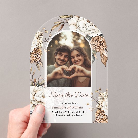 Invitations En Acrylique Peony Moderne & Hydrangea Mariage Enregistrer La D (In situ (ordinateur de poche))