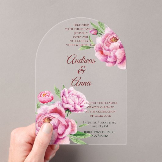 Invitations En Acrylique Peony Wedding (In situ (ordinateur de poche))