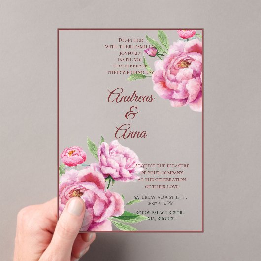 Invitations En Acrylique Peony Wedding (In situ (ordinateur de poche))