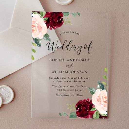 Invitations En Acrylique Perfection de fond : Mariage de couleur d'eau