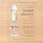 Invitations En Acrylique Perles Élégantes et Prosecco (Recto)
