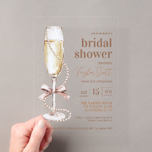 Invitations En Acrylique Perles Élégantes et Prosecco