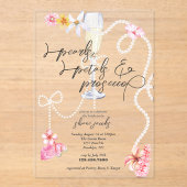 Invitations En Acrylique Perles, pétales + Procureure | Fête des mariées te (Recto)